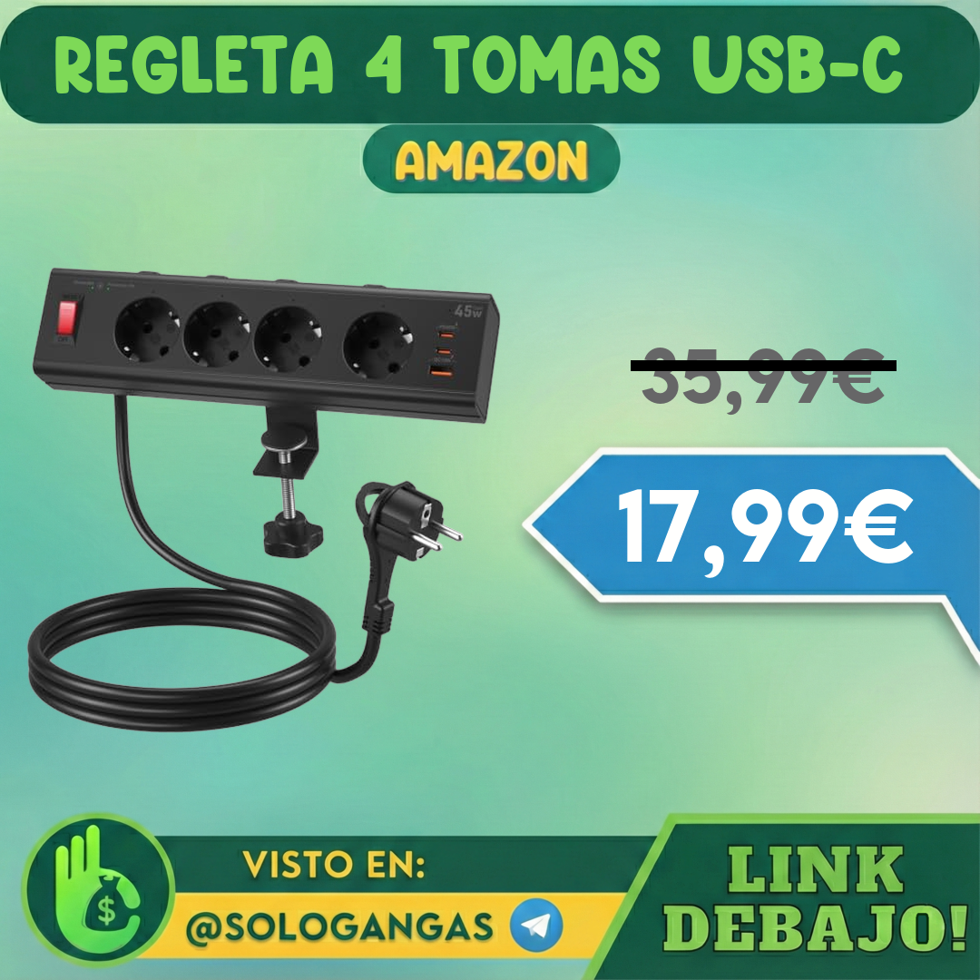 Regleta de Escritorio 4 Tomas USB-C 45W